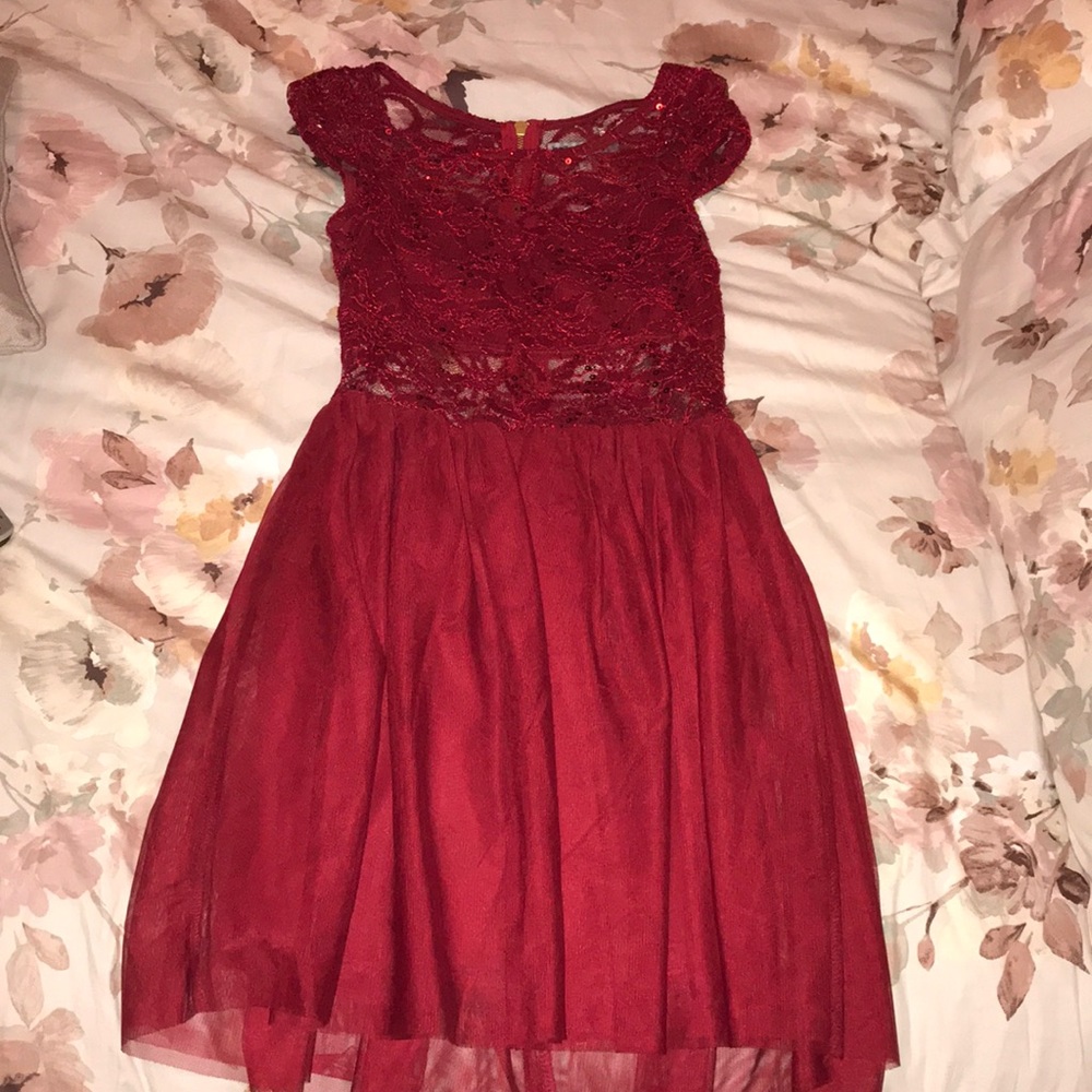 Red lace glitter dress